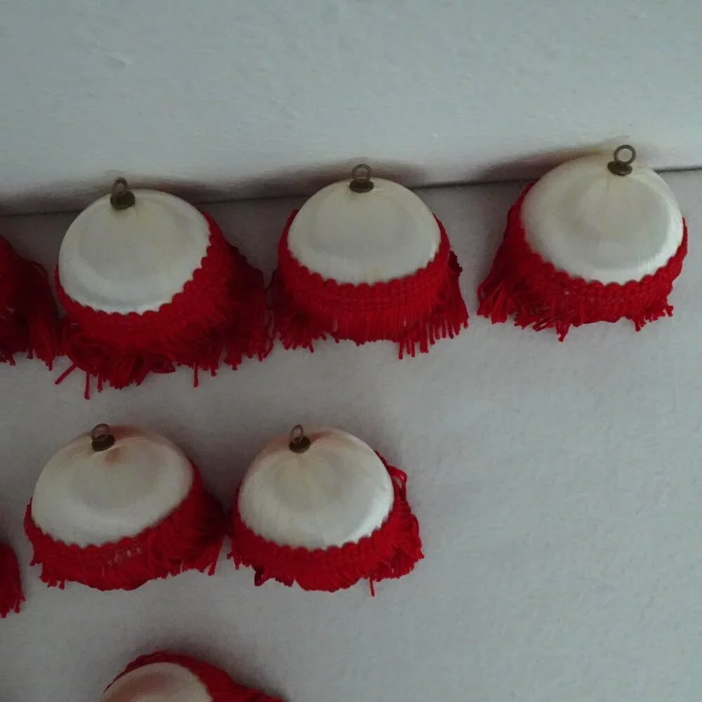 Vintage 12 Satin Ball Ornaments with Fringe Handmade Christmas Holiday Festive
